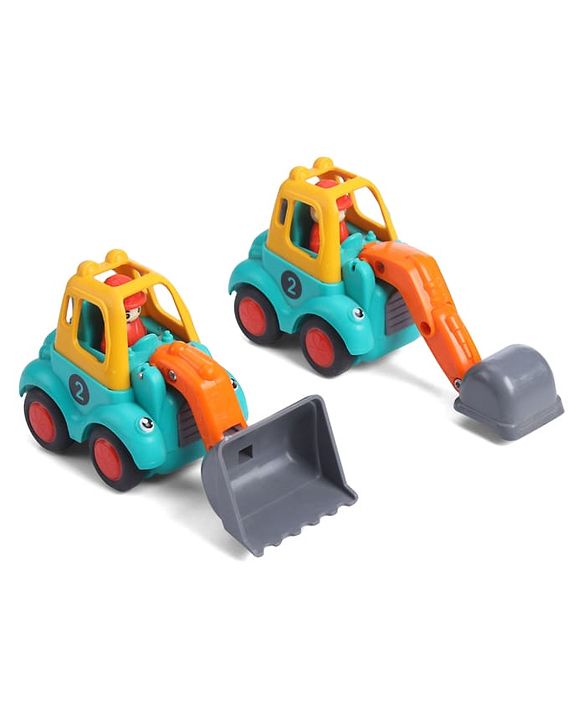 Babyhug Mini Builder Squad|Friction-Powered Construction Vehicles with Moving Parts|Fun & Interactive Engineering Toddler Play|Safe & Engaging |BIS|Pack of 4 (Digger/Bulldozer/Roller/Excavator)|2 yrs+