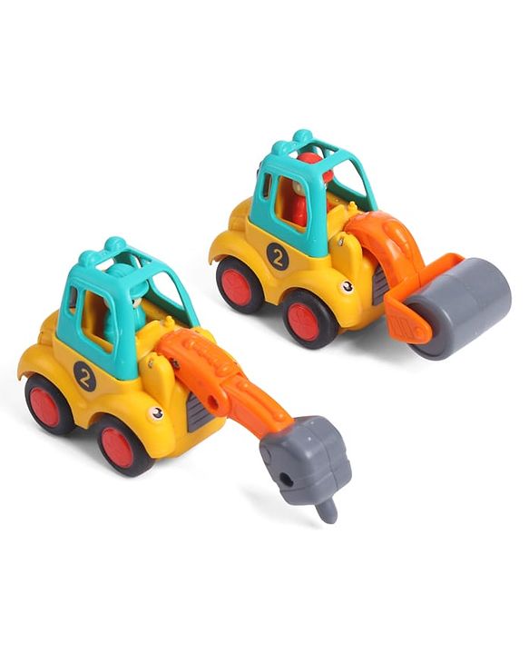 Babyhug Mini Builder Squad|Friction-Powered Construction Vehicles with Moving Parts|Fun & Interactive Engineering Toddler Play|Safe & Engaging |BIS|Pack of 4 (Digger/Bulldozer/Roller/Excavator)|2 yrs+