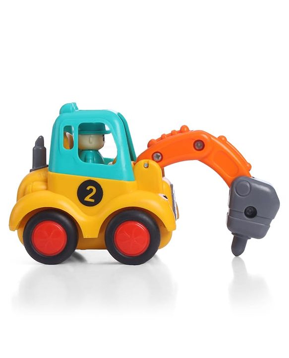 Babyhug Mini Builder Squad|Friction-Powered Construction Vehicles with Moving Parts|Fun & Interactive Engineering Toddler Play|Safe & Engaging |BIS|Pack of 4 (Digger/Bulldozer/Roller/Excavator)|2 yrs+