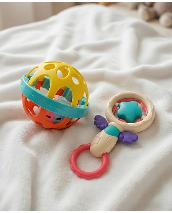 Babyhug Baby Rattles Pack of 2 | Bright Colors & Sounds|Promotes Motor Skills & Sensory Development|Fun & Engaging Toy|Safe, Non-Toxic|Improves Grasping Skill| Ideal Gift for 3+ Months | BIS Certified