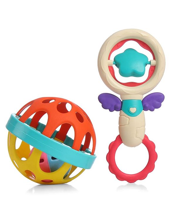Babyhug Baby Rattles Pack of 2 | Bright Colors & Sounds|Promotes Motor Skills & Sensory Development|Fun & Engaging Toy|Safe, Non-Toxic|Improves Grasping Skill| Ideal Gift for 3+ Months | BIS Certified
