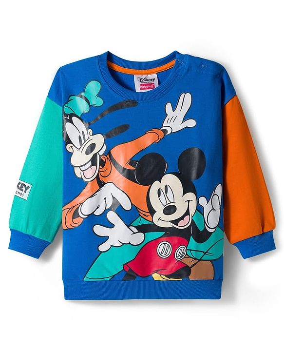 Babyhug Disney Terry Knit Full Sleeves Co-ords Sweatshirt & Lounge Pant Set with Mickey & Friends Graphic - Multicolor