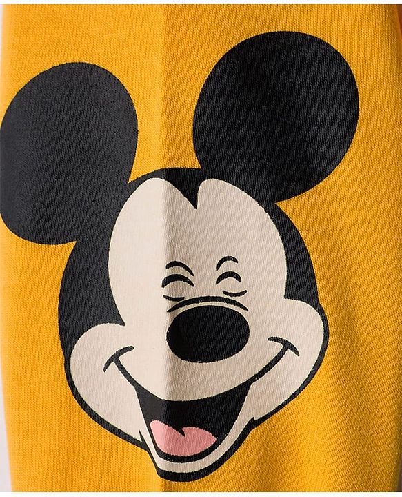 Babyhug Disney Terry Knit Full Sleeves Sweatshirt and Track Pant with Mickey Mouse Graphic - Yellow
