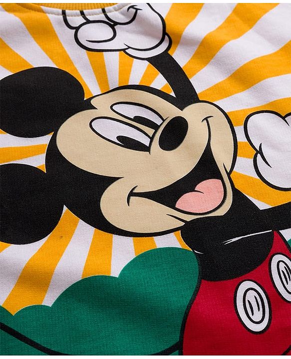 Babyhug Disney Terry Knit Full Sleeves Sweatshirt and Track Pant with Mickey Mouse Graphic - Yellow