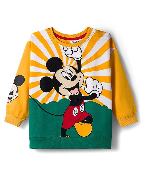 Babyhug Disney Terry Knit Full Sleeves Sweatshirt and Track Pant with Mickey Mouse Graphic - Yellow