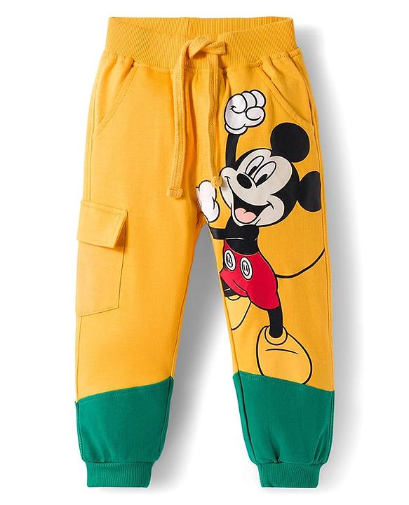 Babyhug Disney Terry Knit Full Sleeves Sweatshirt and Track Pant with Mickey Mouse Graphic - Yellow