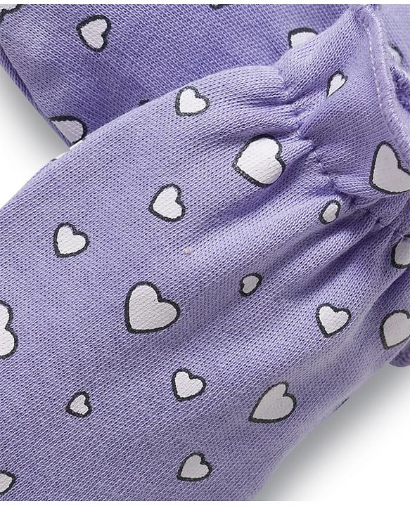Babyhug 100% Cotton Knit Mittens & Booties Set with Heart Print - Lavender
