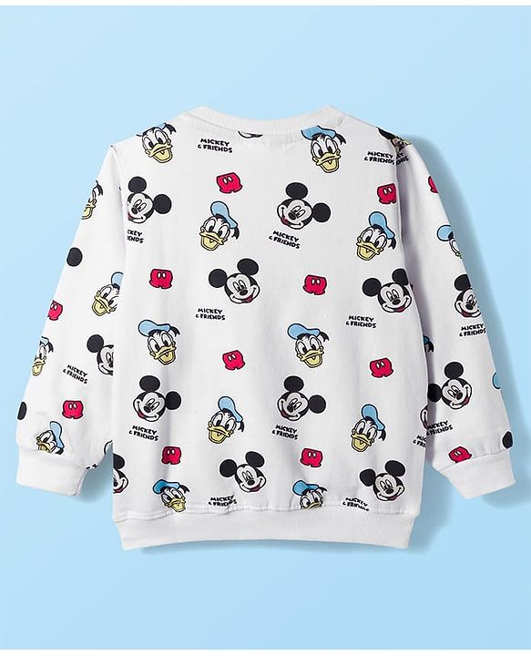 Babyhug Disney Terry Knit Full Sleeves Sweatshirt and Track Pant Set with Mickey Mouse Graphic - White & Red