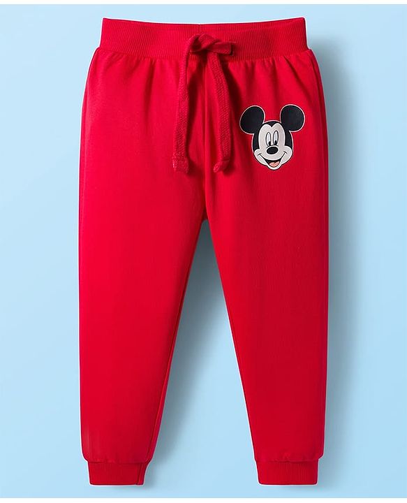 Babyhug Disney Terry Knit Full Sleeves Sweatshirt and Track Pant Set with Mickey Mouse Graphic - White & Red