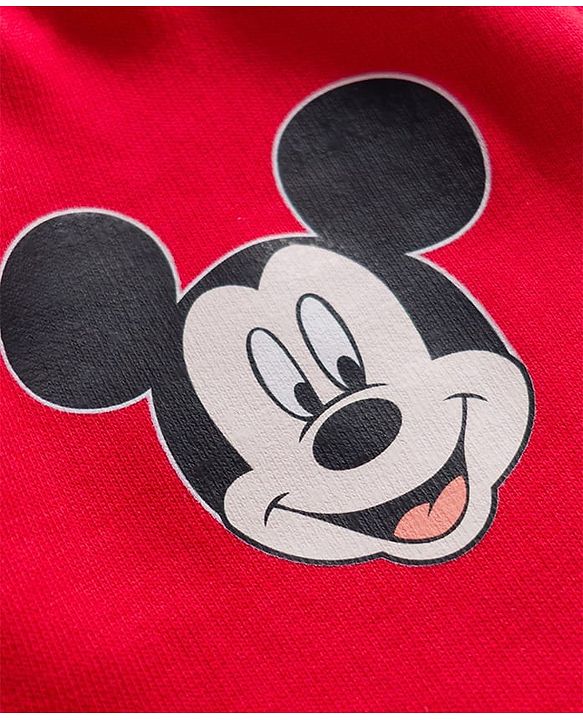 Babyhug Disney Terry Knit Full Sleeves Sweatshirt and Track Pant Set with Mickey Mouse Graphic - White & Red