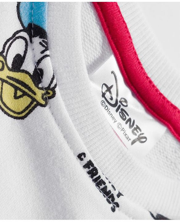Babyhug Disney Terry Knit Full Sleeves Sweatshirt and Track Pant Set with Mickey Mouse Graphic - White & Red
