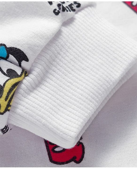 Babyhug Disney Terry Knit Full Sleeves Sweatshirt and Track Pant Set with Mickey Mouse Graphic - White & Red