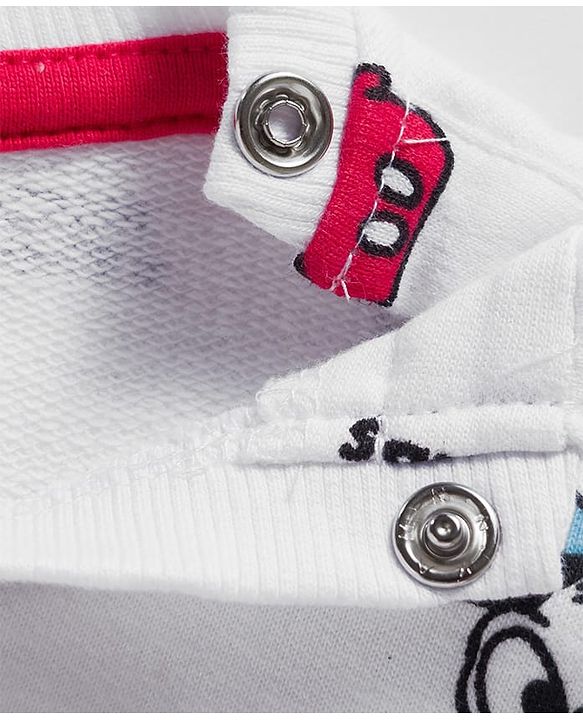 Babyhug Disney Terry Knit Full Sleeves Sweatshirt and Track Pant Set with Mickey Mouse Graphic - White & Red