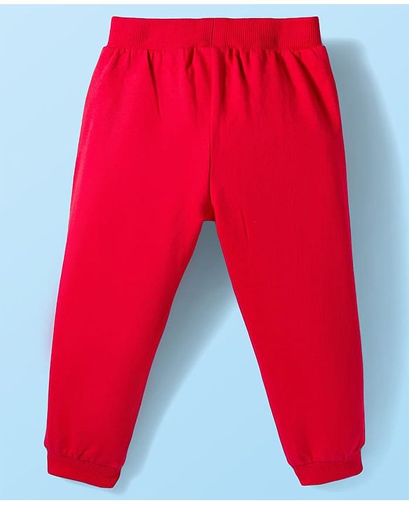 Babyhug Disney Terry Knit Full Sleeves Sweatshirt and Track Pant Set with Mickey Mouse Graphic - White & Red