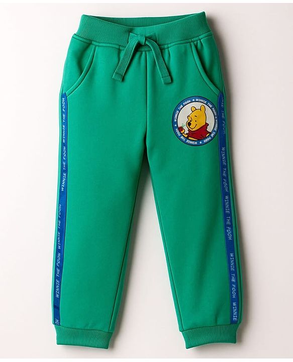Babyhug Disney Terry Knit  Full Raglan Sleeves Cut & Sew Sweatshirt and Track Pant with Winnie the Pooh Graphic - Green & Blue
