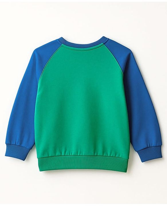 Babyhug Disney Terry Knit  Full Raglan Sleeves Cut & Sew Sweatshirt and Track Pant with Winnie the Pooh Graphic - Green & Blue