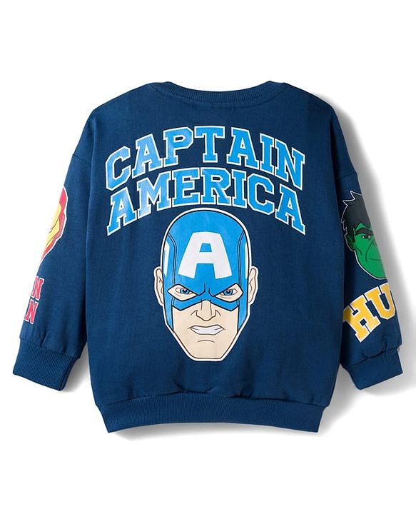 Babyhug Marvel Terry Knit Drop Shoulder Full Sleeves Sweatshirt With Front & Back Avengers Graphics - Navy Blue