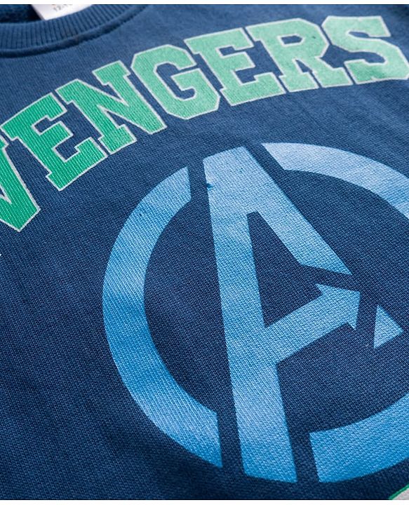 Babyhug Marvel Terry Knit Drop Shoulder Full Sleeves Sweatshirt With Front & Back Avengers Graphics - Navy Blue