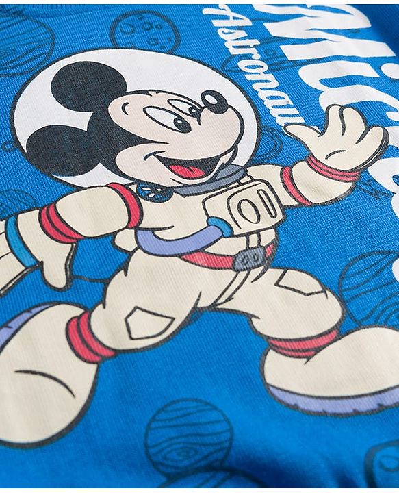 Babyhug Disney Terry Knit Full Sleeves Drop Shoulder Sweatshirt and Track Pant with Mickey Mouse Graphic - Blue