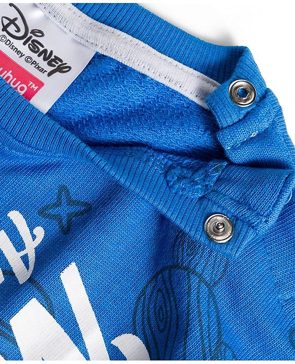 Babyhug Disney Terry Knit Full Sleeves Drop Shoulder Sweatshirt and Track Pant with Mickey Mouse Graphic - Blue
