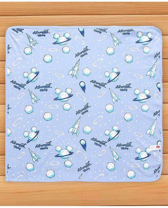 Babyhug Disney Interlock Knit Hooded Towel with Mickey & Friends Print L 76 x B 76 cm Pack Of 2 - White & Lavender