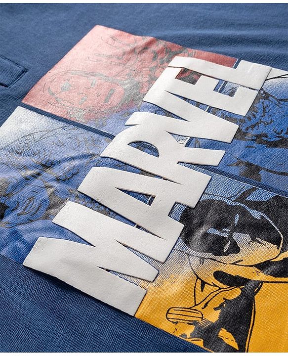Pine Kids Marvel Terry Knit Drop Shoulder Full Sleeves Hooded Sweatshirt with Avengers Graphic - Navy Blue