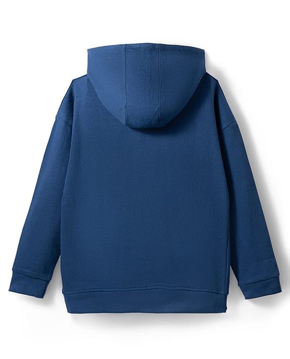 Pine Kids Marvel Terry Knit Drop Shoulder Full Sleeves Hooded Sweatshirt with Avengers Graphic - Navy Blue