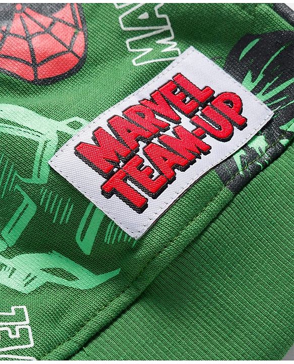 Pine Kids Marvel Terry Knit Drop Shoulder Full Sleeves Sweatshirt With Avengers Print - Green