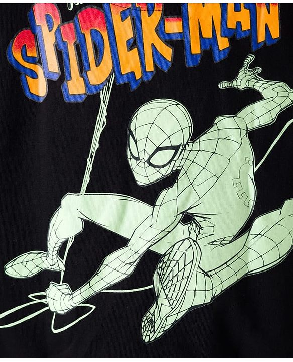 Pine Kids Marvel Terry Knit Full Sleeves Sweatshirt With Front and Back Spider-Man Graphics - Black