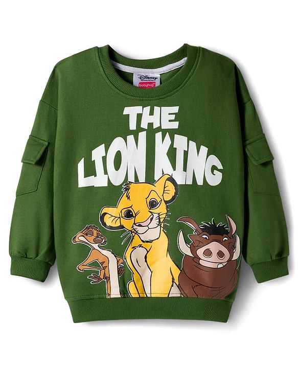 Babyhug Disney Terry Knit Full Sleeves Sweatshirt and Track Pant with Lion King Graphic & Badge Detailing - Olive Green