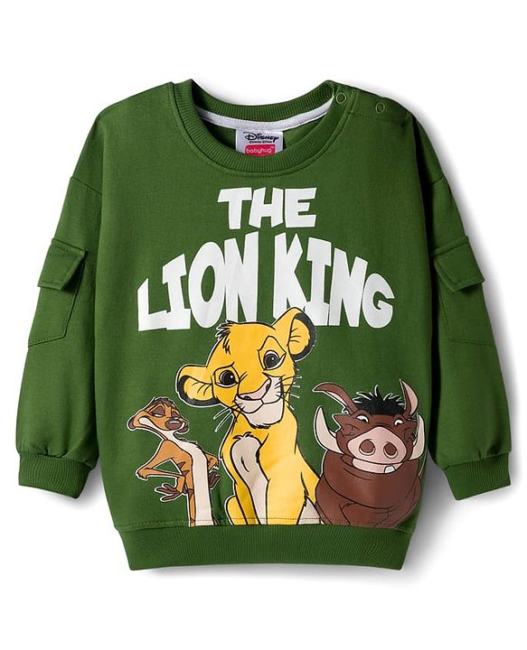 Babyhug Disney Terry Knit Full Sleeves Sweatshirt and Track Pant with Lion King Graphic & Badge Detailing - Olive Green