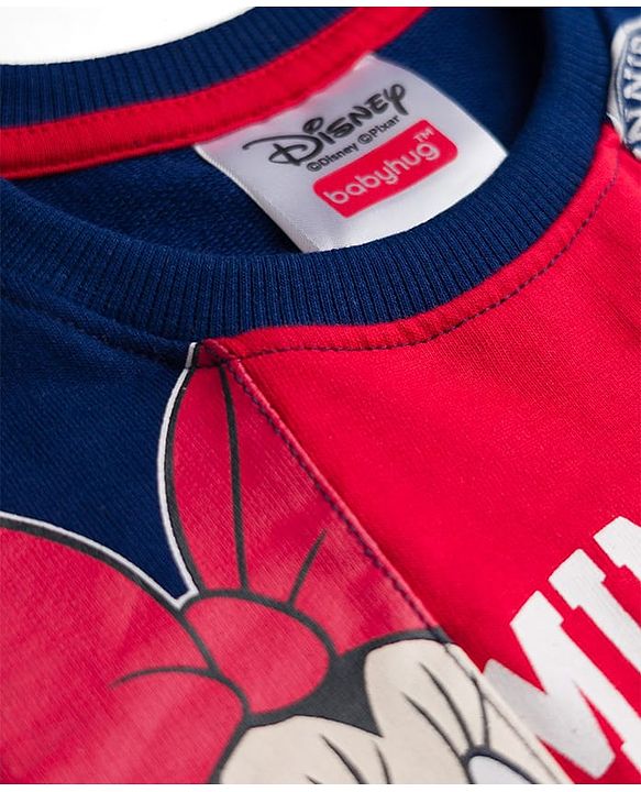 Babyhug Disney Terry Knit Full Sleeves Cut & Sew Sweatshirt & Track Pant Set With Minnie Graphics - Navy Blue