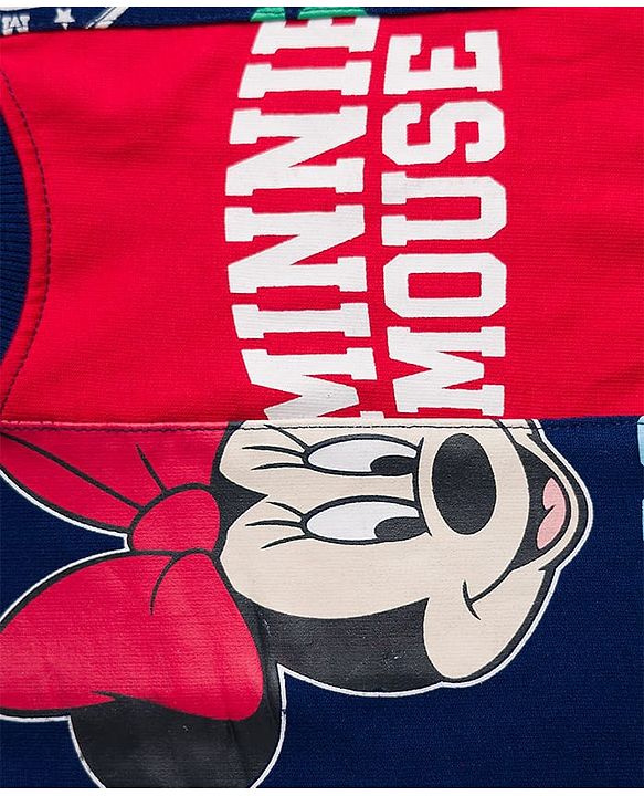 Babyhug Disney Terry Knit Full Sleeves Cut & Sew Sweatshirt & Track Pant Set With Minnie Graphics - Navy Blue