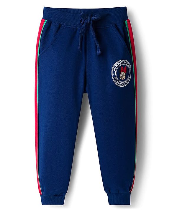 Babyhug Disney Terry Knit Full Sleeves Cut & Sew Sweatshirt & Track Pant Set With Minnie Graphics - Navy Blue