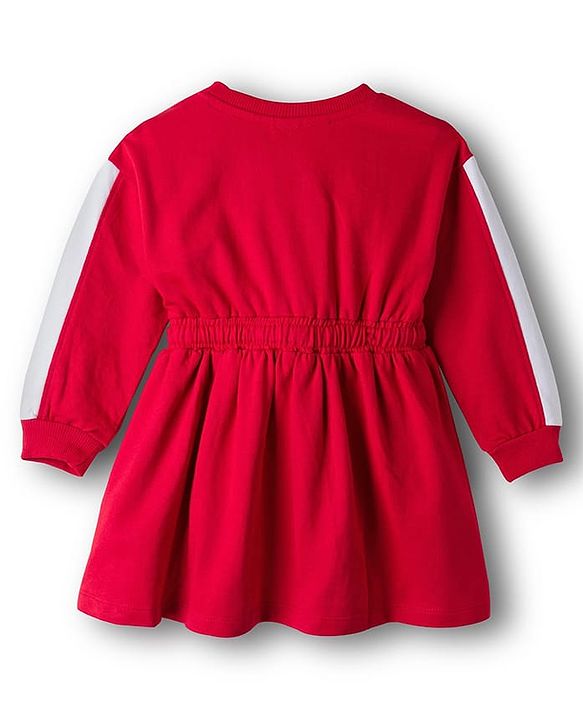 Babyhug Disney Terry Knit Drop Shoulder Full Sleeves Oversized Dress With Minnie Mouse Graphics - Maroon