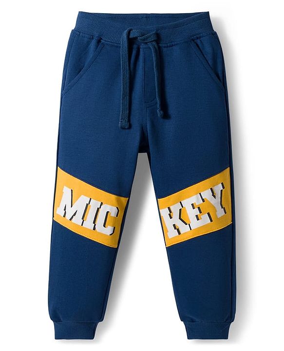 Babyhug Disney Terry Knit Full Sleeves Cut & Sew Polo T-Shirt & Lounge Pant Set with Mickey Mouse Graphics - Yellow