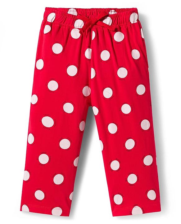 Pine Kids Single Jersey Knit  Half Sleeves Capri Co-Ord Night Suit with Polka Dots - Red