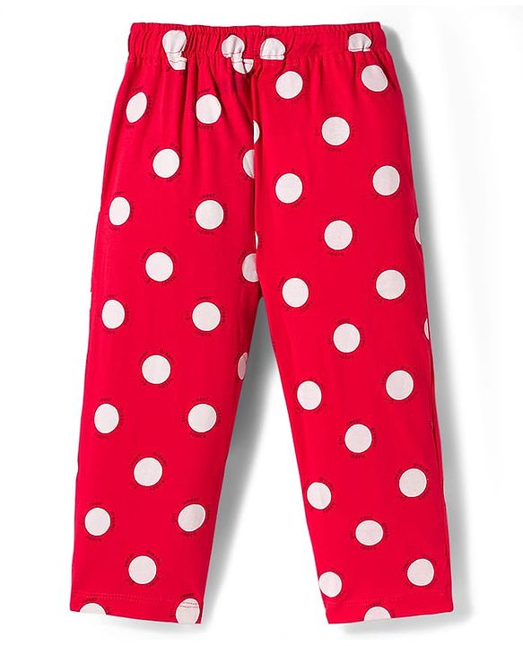 Pine Kids Single Jersey Knit  Half Sleeves Capri Co-Ord Night Suit with Polka Dots - Red