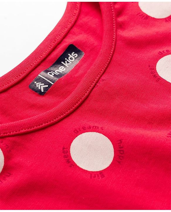 Pine Kids Single Jersey Knit  Half Sleeves Capri Co-Ord Night Suit with Polka Dots - Red