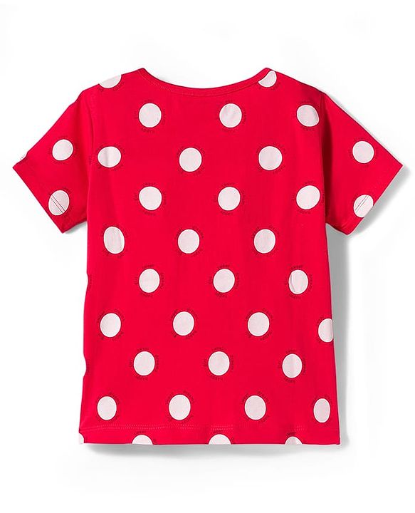 Pine Kids Single Jersey Knit  Half Sleeves Capri Co-Ord Night Suit with Polka Dots - Red