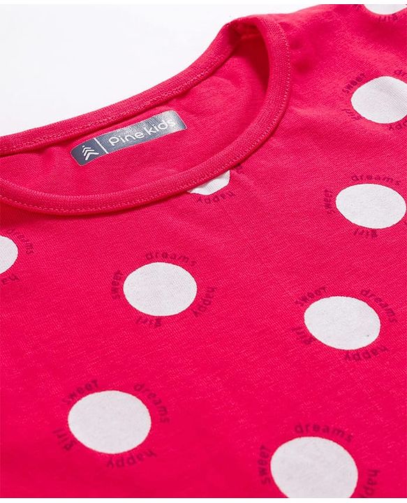 Pine Kids Single Jersey Knit  Half Sleeves Capri Co-Ord Night Suit with Polka Dots - Red