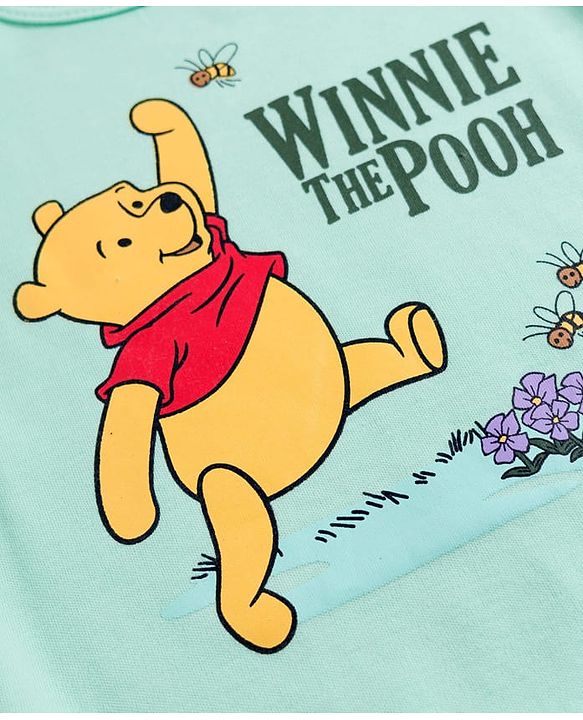 Babyhug Disney Interlock Knit Full Sleeves Onesie with Leggeing Set & Winnie the Pooh Graphic - Sea Green & White