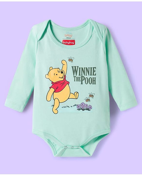 Babyhug Disney Interlock Knit Full Sleeves Onesie with Leggeing Set & Winnie the Pooh Graphic - Sea Green & White