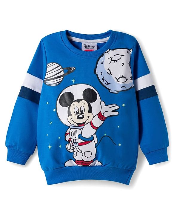 Babyhug Disney Terry Knit  Full Sleeves Sweatshirt and Track Pant with Mickey Mouse Graphic - Blue