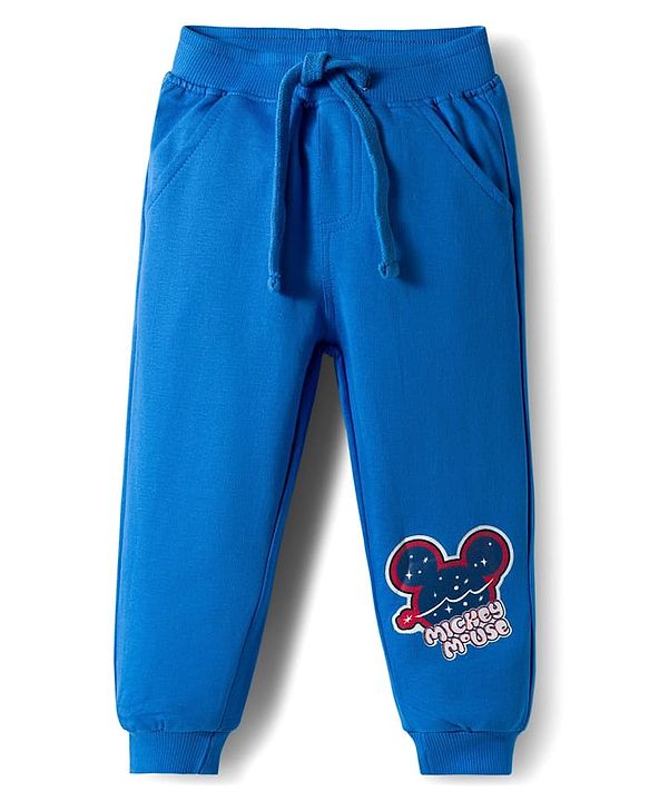 Babyhug Disney Terry Knit  Full Sleeves Sweatshirt and Track Pant with Mickey Mouse Graphic - Blue