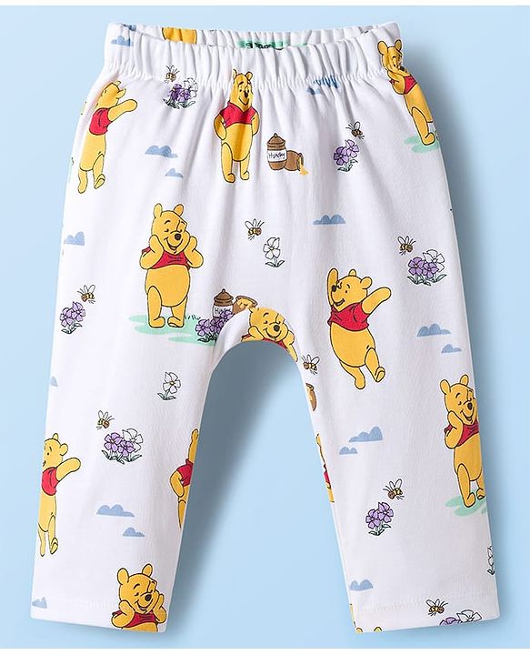 Babyhug Disney Interlock Knit Full Length Diaper Leggings with Winnie The Pooh Graphics Pack of 3 - White Light Green & Lilac