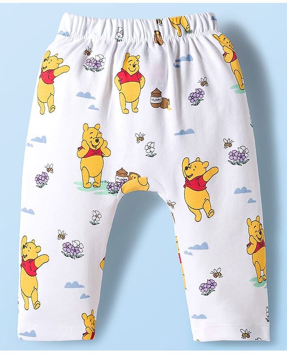 Babyhug Disney Interlock Knit Full Length Diaper Leggings with Winnie The Pooh Graphics Pack of 3 - White Light Green & Lilac