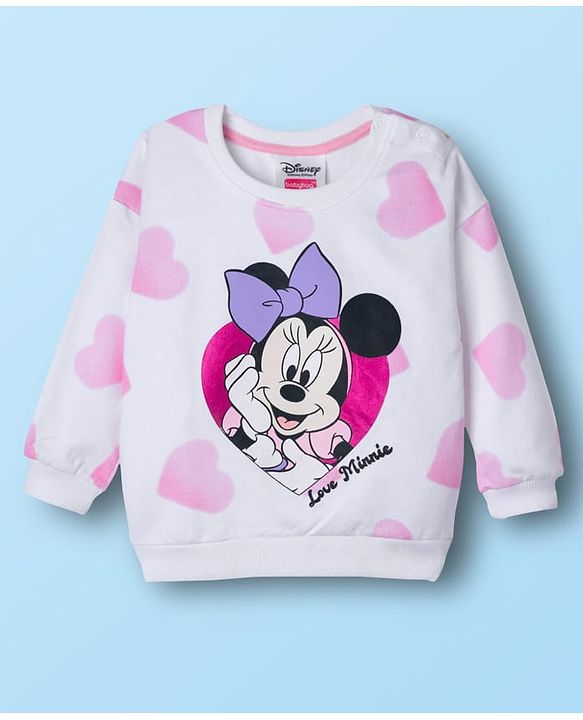 Babyhug Disney Terry Knit Drop Shoulder Full Sleeves Sweatshirt & Lounge Pant Set with Minnie Mouse Graphic - Pink