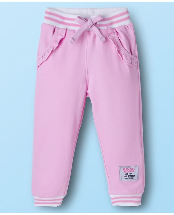 Babyhug Disney Terry Knit Drop Shoulder Full Sleeves Sweatshirt & Lounge Pant Set with Minnie Mouse Graphic - Pink