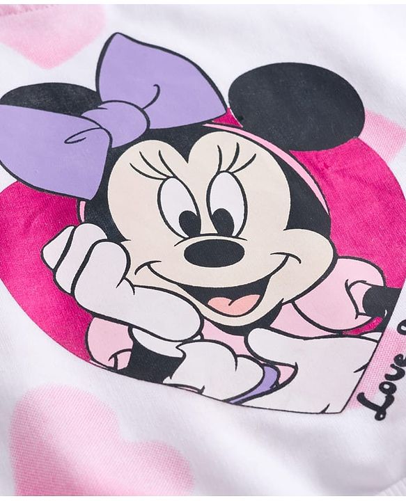 Babyhug Disney Terry Knit Drop Shoulder Full Sleeves Sweatshirt & Lounge Pant Set with Minnie Mouse Graphic - Pink